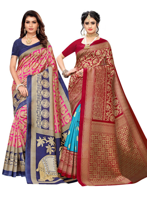 

KALINI Multicoloured Pack of 2 Ethnic Motifs Printed Art Silk Saree, Multi