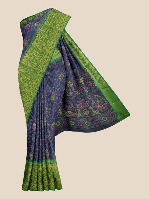 

KLM Fashion Mall Navy Blue & Green Ethnic Motifs Cotton Blend Saree