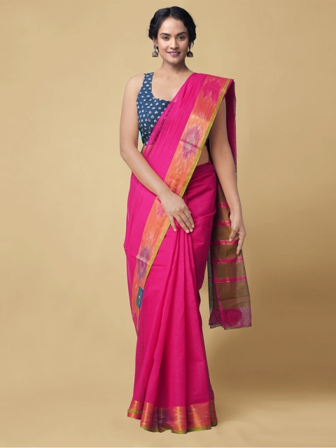 

Unnati Silks Pink & Yellow Pure Cotton Mangalagiri Saree