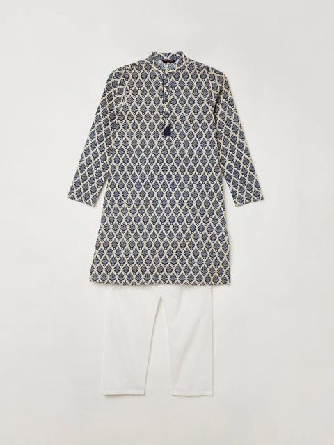 

Melange by Lifestyle Boys Blue Ethnic Motifs Printed Pure Cotton Kurta with Pyjamas