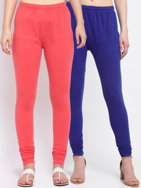 

KLOTTHE Women Pack Of 2 Solid Cotton Churidar-Length Leggings, Navy blue