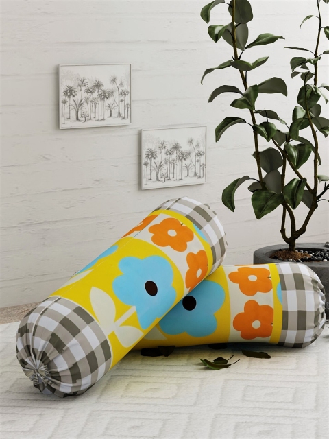 

Salona Bichona Set Of 2 Black & Orange Printed 144 TC Bolster Covers