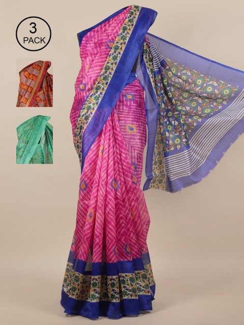 

Pothys Pink & Red Pack of 3 Floral Jute Silk Saree