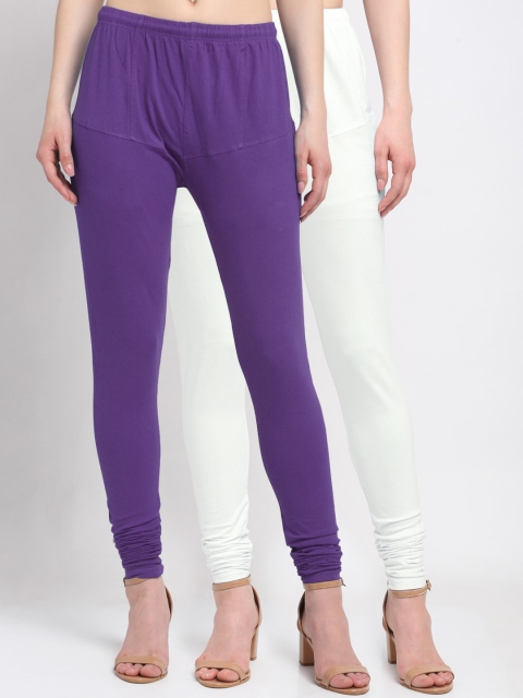 

KLOTTHE Women Pack Of 2 Solid Cotton Churidar-Length Leggings, Off white