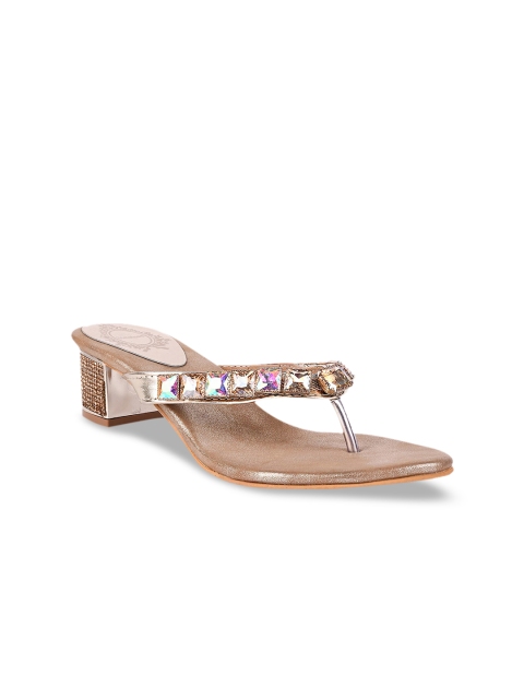 

Stelatoes Gold Ethnic Embellished PU Block Thong Sandals