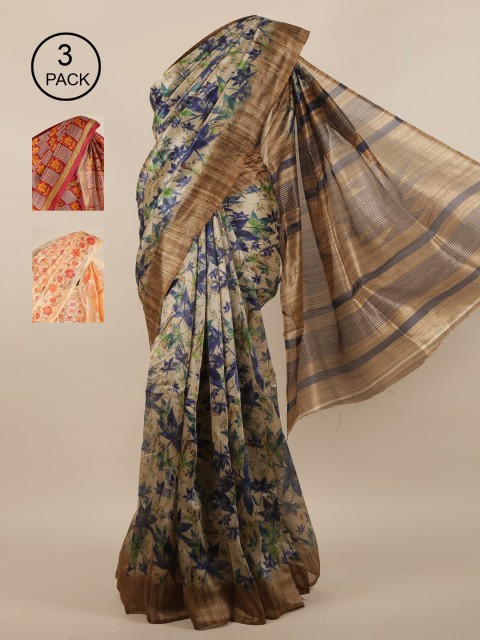 

Pothys Pack of 3 Printed Jute Silk Saree, Multi