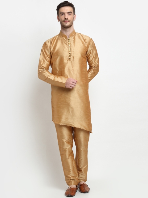 

Benstoke Men Copper Asymmetrical Silk Kurta With Pyjamas