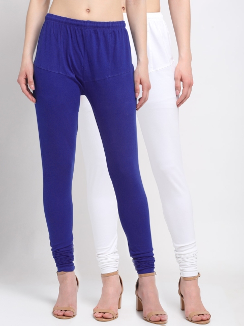 

KLOTTHE Women Pack Of 2 Solid Cotton Churidar-Length Leggings, Blue
