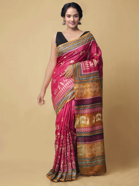 

Unnati Silks Red & Black Ethnic Motifs Pure Silk Tussar Handloom Saree