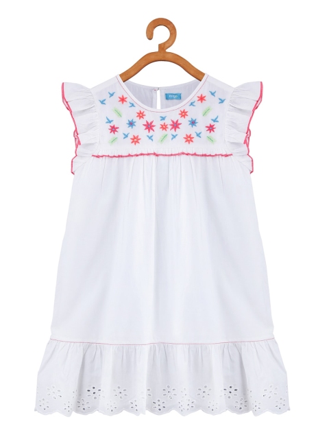 

Miyo Girls White Flutter Sleeves A-line Midi Dress