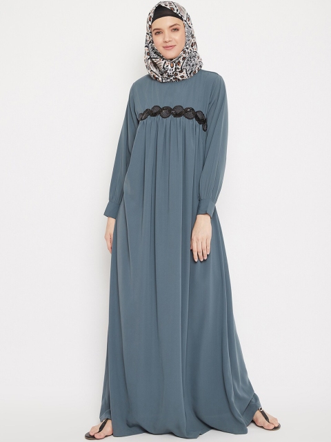 

MOMIN LIBAS Women Grey Lace Detail Abaya Burqa