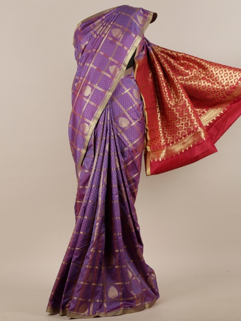 

Pothys Lavender & Red Ethnic Motifs Zari Art Silk Saree