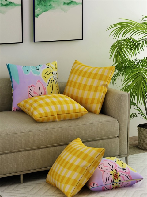 

Salona Bichona Yellow & Pink Set of 5 Floral Square Cushion Covers