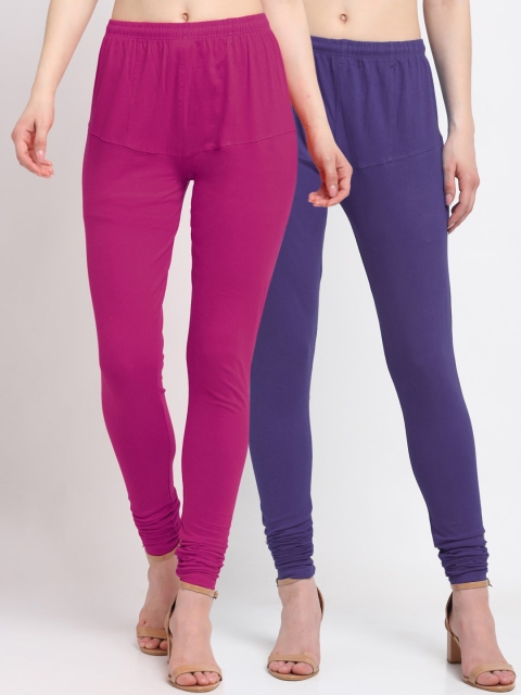 

KLOTTHE Women Pack Of 2 Purple Solid Cotton Churidar-Length Leggings