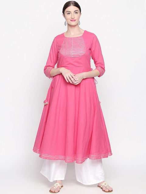 

Ishin Women Pink Yoke Design Pleated Kurti with Palazzos