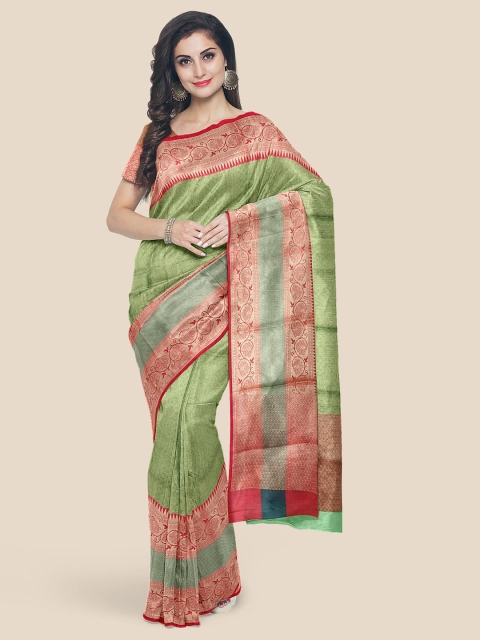 

Kalamandir Green & Red Woven Design Silk Blend Banarasi Saree