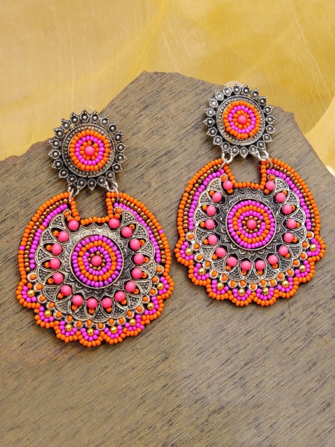 

Crunchy Fashion Silver-Toned Beads Studded Handcrafted Drop Earrings