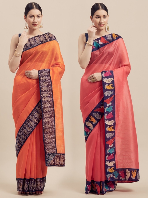 

KALINI Women Pack Of 2 Printed Sarees, Orange
