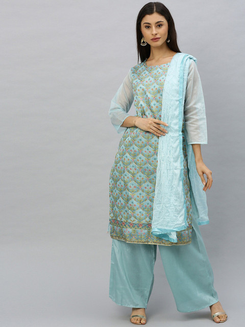 

Ishin Women Blue Ethnic Motifs Printed Kurti with Salwar & With Dupatta