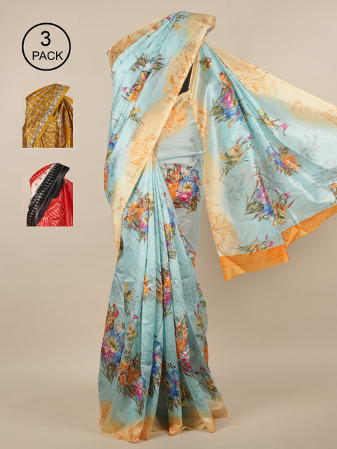 

Pothys Pack of 3 Floral Jute Silk Saree, Multi