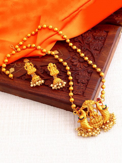 

Sukkhi Women Gold-Plated Pink & Green Stone-Studded & Beaded Temple Jewellery Set