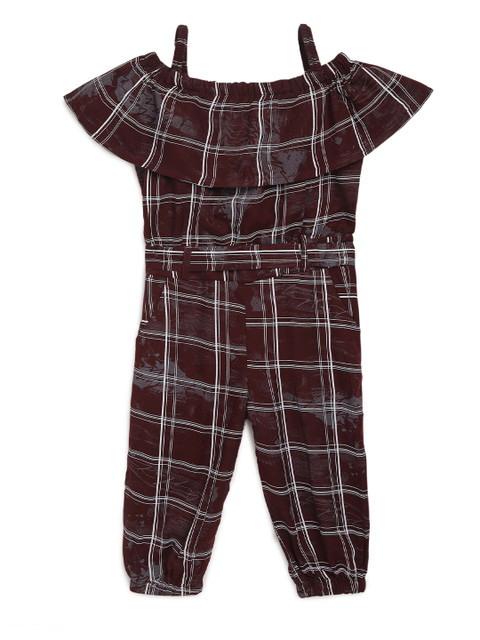 

ADIVA Girls Brown & White Checked Basic Jumpsuit