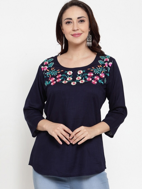 

Baani Creations Women Navy Blue & Green Floral Regular Top