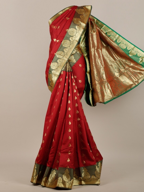 

Pothys Maroon & Gold-Toned Ethnic Motifs Zari Art Silk Saree