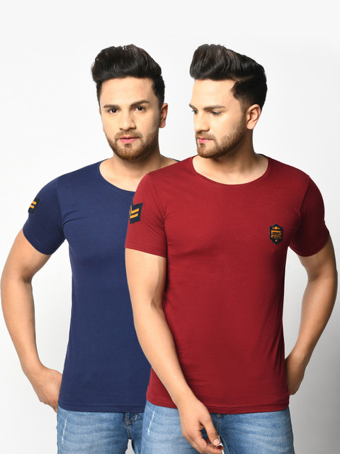 

ELEGANCE Men Pack Of 2 Red & Blue T-shirts
