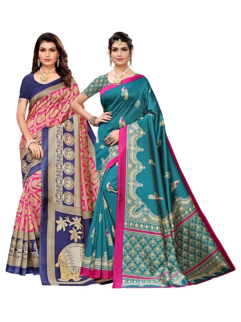 

KALINI Teal & Pink Ethnic Motifs Pack of 2 Art Silk Saree