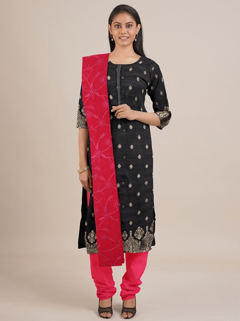 

Pothys Black & White Unstitched Dress Material