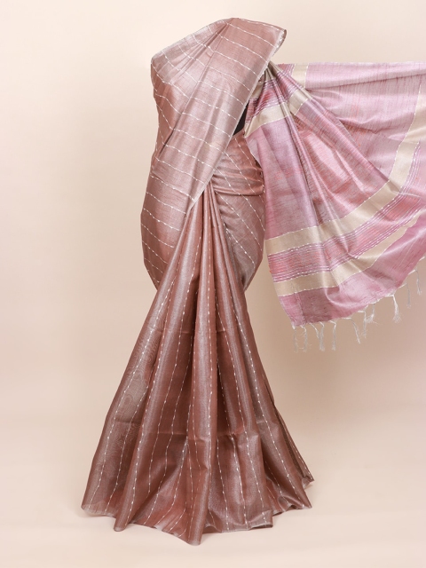 

Pothys Lavender & White Striped Zari Jute Silk Saree