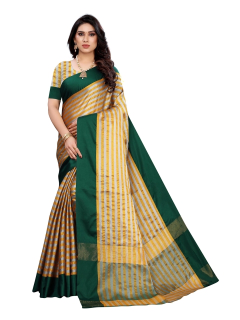 

KALINI Grey & Yellow Striped Silk Blend Saree
