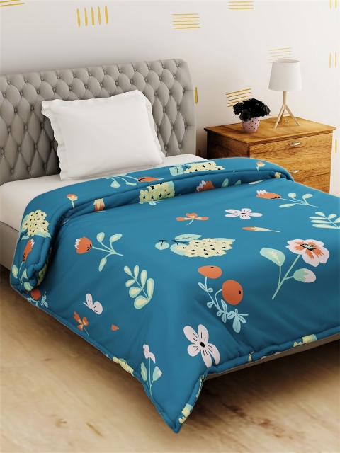 

Salona Bichona Teal Blue & Yellow Floral Mild Winter 120 GSM Single Bed Comforter