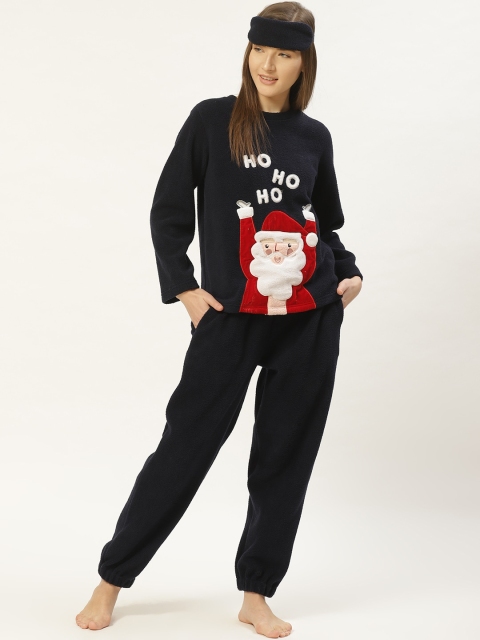 

LILL Women Navy Blue & Red Printed Night Suit