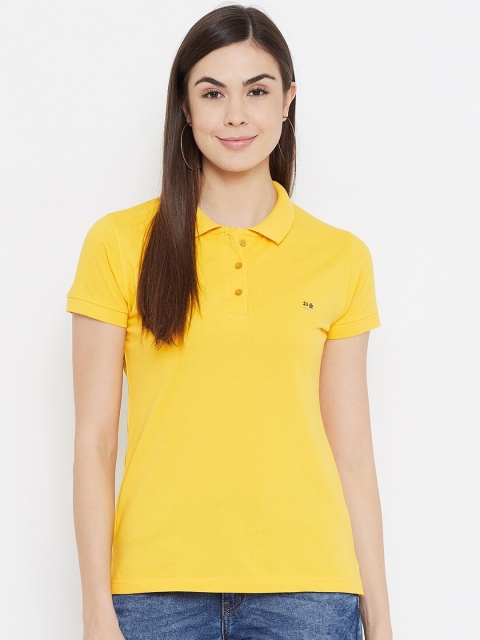 

Okane Women Yellow Polo Collar Cotton T-shirt