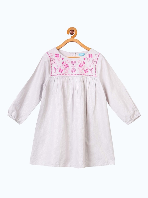 

Miyo Off White & Pink Floral Embroidered A-Line Dress