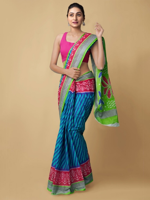 

Unnati Silks Blue & Pink Pure Cotton Kasavu Saree