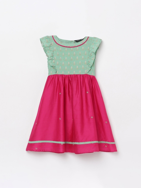 

Melange by Lifestyle Fuchsia & Green Ethnic Motifs Printed Fit & Flare Dress