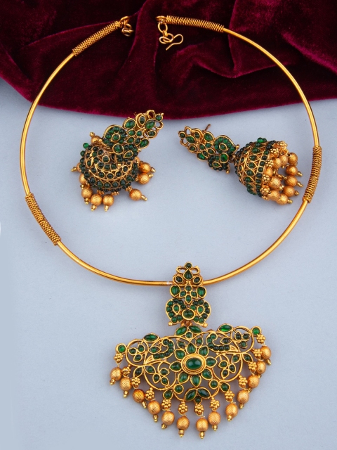 

Alankruthi Gold-Plated & Green Stone-Studded Jewellery Set