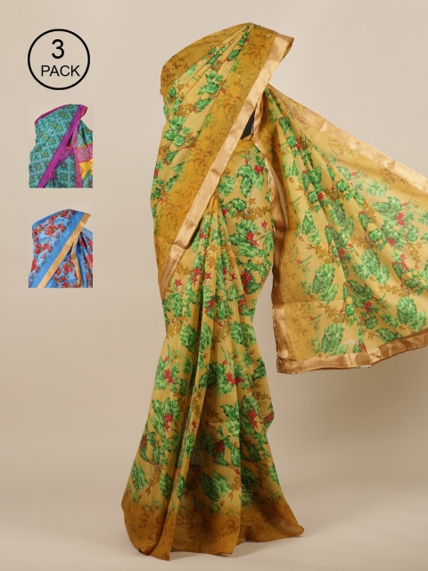 

Pothys Blue & Teal Floral Pack of 3 Saree
