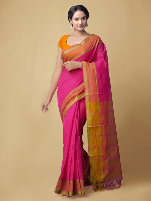 

Unnati Silks Pink Pure Cotton Mangalagiri Saree