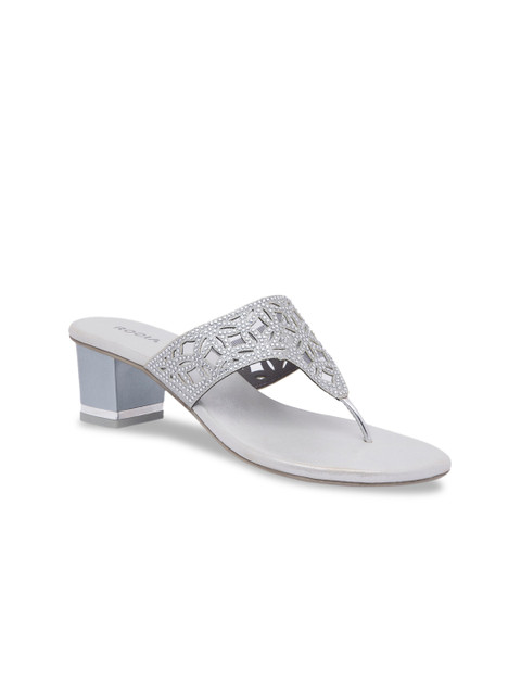 

Rocia Silver-Toned Textured Block Sandals
