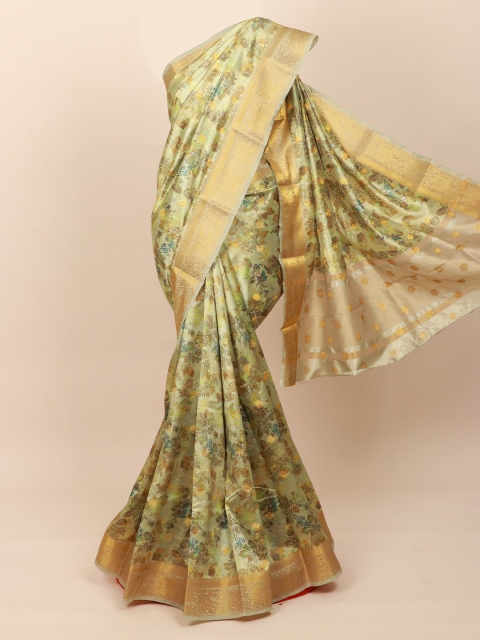 

Pothys Green & Gold-Toned Floral Zari Art Silk Saree