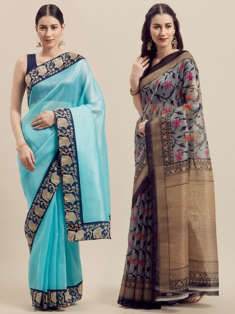 

KALINI Women Pack Of 2 Printed Sarees, Turquoise blue