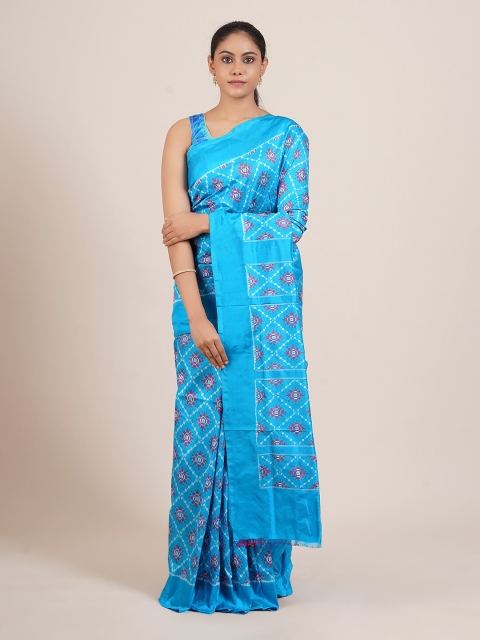 

Pothys Blue & Pink Checked Pure Silk Kanjeevaram Saree