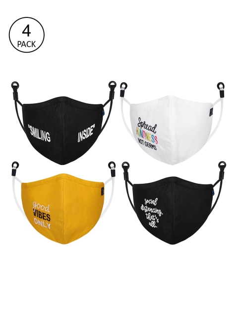 

CENWELL Adult Pack Of 4 Typography Embroidered 6-Ply Reusable Cloth Masks, Black