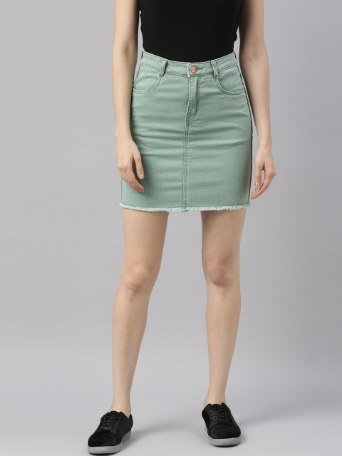 

ZHEIA Sea Green Straight Mini Denim Skirt