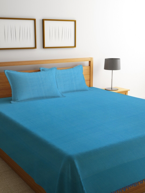 

NEUDIS Blue Woven-Design Pure Cotton Jacquard Double King Bedding Set
