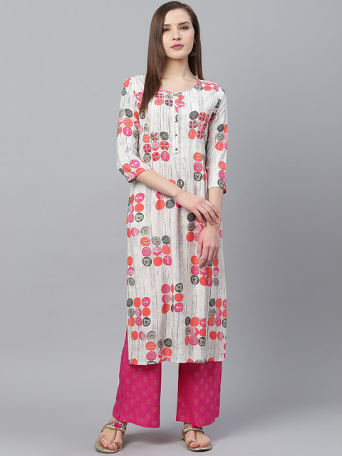 

Ishin Women Grey Floral Printed Kurta with Palazzos